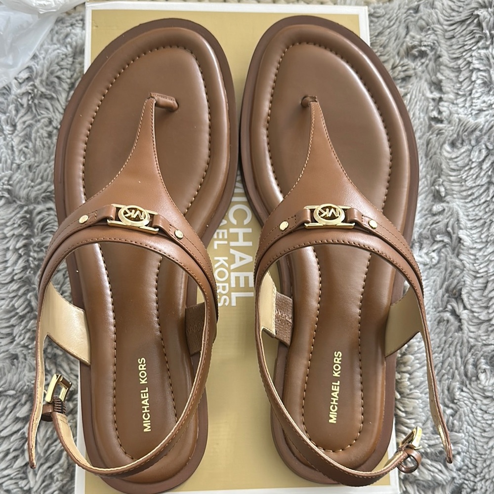Michael Kors Tan and Gold Sandals